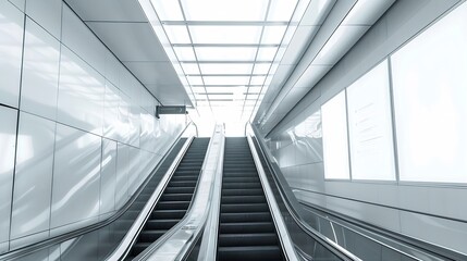 Fototapeta premium Blank advertising billboard at airportmockup poster media template ads display Mock up Poster media template Ads display in Subway station escalator : Generative AI