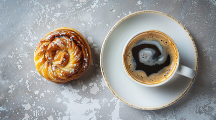 Cup of coffee and danish pastry