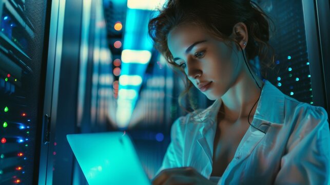 Woman Engineer Analyzing Server Data