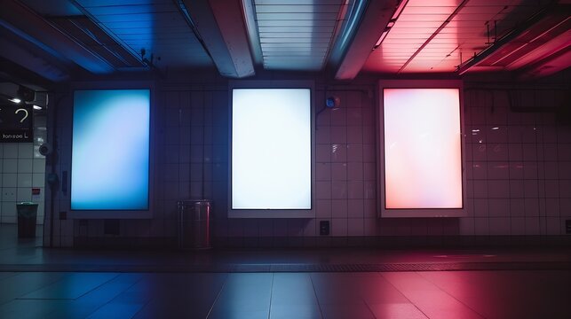 three big vertical poster on metro station : Generative AI