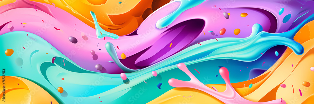 Wall mural colorful abstract swirls of paint in dynamic flow, creating vivid, fluid motion, background banner. 