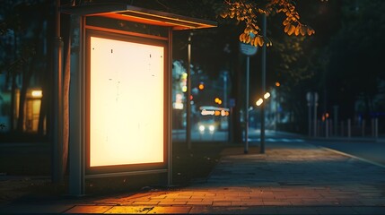 Blank lightbox on the bus stop Horizontal Sunlights effects : Generative AI