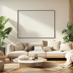 Frame mockup. Modern Home Living Room Interior Mockup. Wall Poster Mockup. 3D render