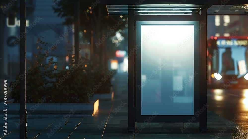 Poster Blank advertisement mock up  in a bus stop : Generative AI