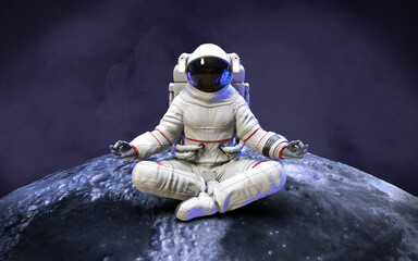 3d Illustration of Astronaut sitting on the moon in outer space. 3D rendering.