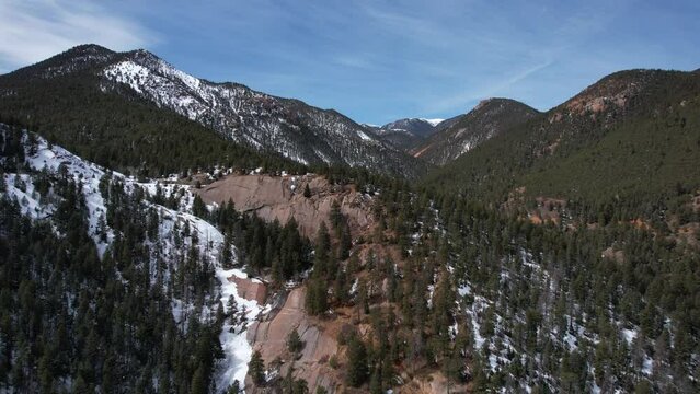 Aerial view of the scenic Helen Hunt Falls in Colorado Springs, CO