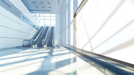 Obraz premium Blank large horizontal poster in public places A mockup billboard near escalator in airport building office building or subway station 3D display : Generative AI