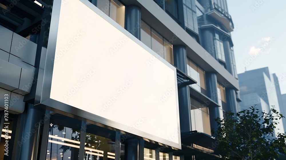 Poster blank billboard for advertisement in the front of modern residential building : generative ai