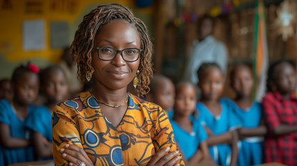 Obraz premium 10. Educational Empowerment: In a classroom filled with eager faces, a dedicated teacher imparts knowledge and wisdom to a new generation of learners, instilling in them a sense of