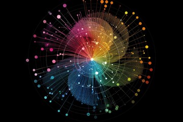 Radial graph visualization of the connections in a neural network, Black background
