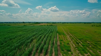 Fototapeta na wymiar Sugar Cane farm. Sugar cane fields view