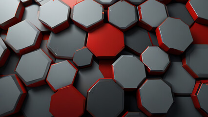 A grey and red hexagons modern style background illustration, copyspace, modern - obrazy, fototapety, plakaty