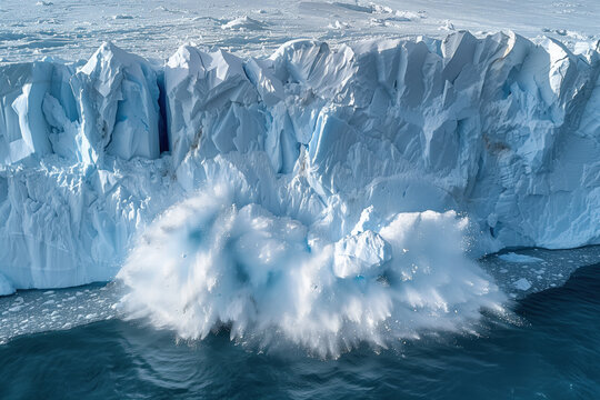 glacier calving from the edge of antarctic ice shelf, aerial view - Powered by Adobe