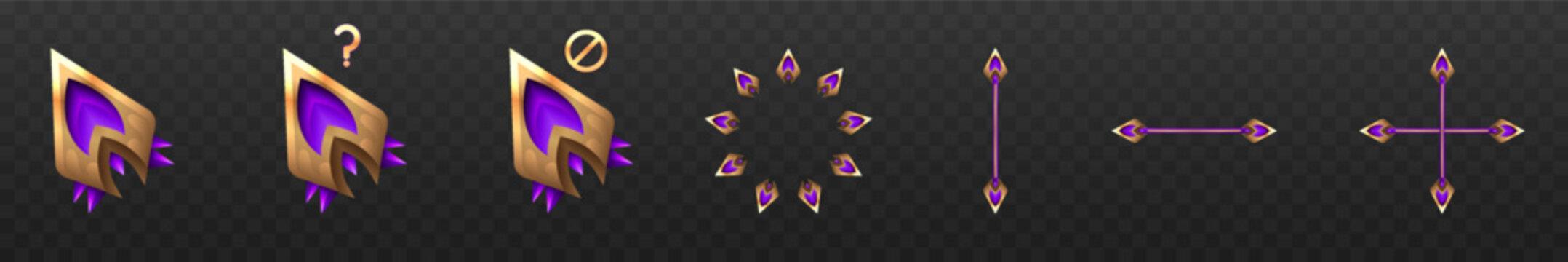 Fantasy Gold and Purple Custom Gaming Mouse Cursor Icons Set for Game UI Designs