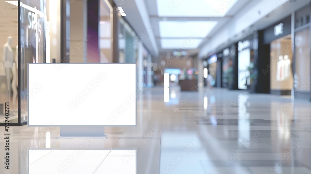 Poster Mock up Horizontal white empty signage on store shop front inside shopping mall : Generative AI
