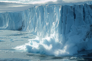 ice breaking off from the edge of antarctic ice shelf, aerial view - obrazy, fototapety, plakaty