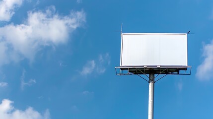 Outdoor pole billboard on blue sky background with mock up white screen and clipping path : Generative AI