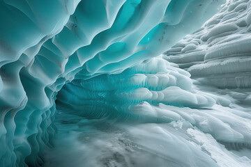 glacier cave formed by flows of water inside a melting glacier - obrazy, fototapety, plakaty