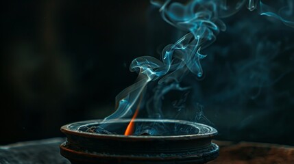 A close-up photo of a mosquito coil burning, releasing smoke to repel the insects.. - obrazy, fototapety, plakaty