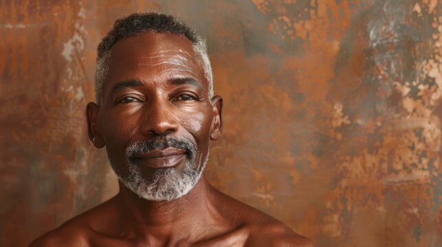 Serene Mature African American Man with Warm Rustic Backdrop