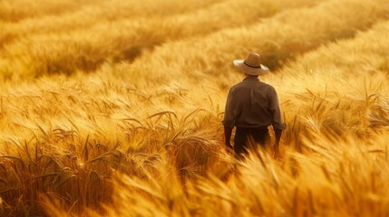farmer standing amidst a golden wheat field