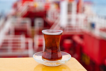 Enjoying Turkish Tea on the Ferry Photo, Uskudar Istanbul, Turkiye (Turkey)