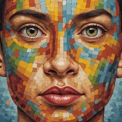 Mosaik Portrait. Generative AI Technologie - obrazy, fototapety, plakaty