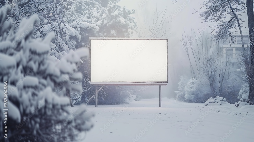 Aufkleber a closeup mockup of a large blank billboard sign in a winter snow scene the sign is ready for your d