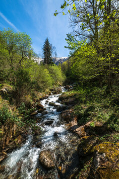 Fresh waterfall along the Salat river in Ariege department in southwest France

