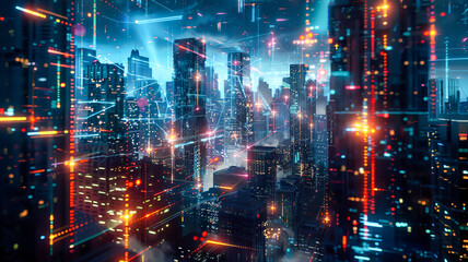 Fototapeta premium Smart City and network connection conceptand dot connect with gradient line design , big data connection technology concept. 3d render
