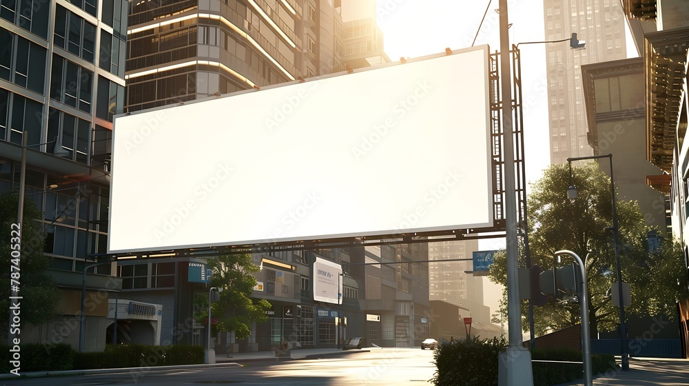 Poster billboard rectangular white mockup city advertisement on the parking image : generative ai