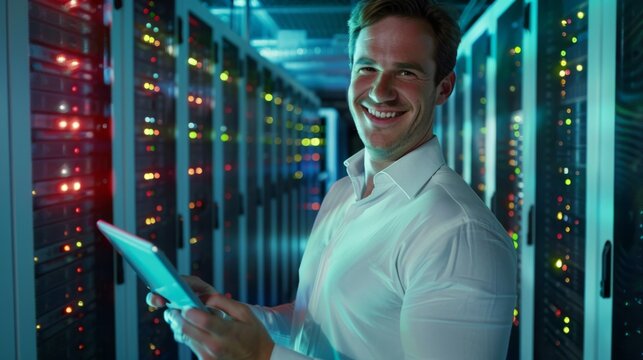 Smiling Man in Data Center