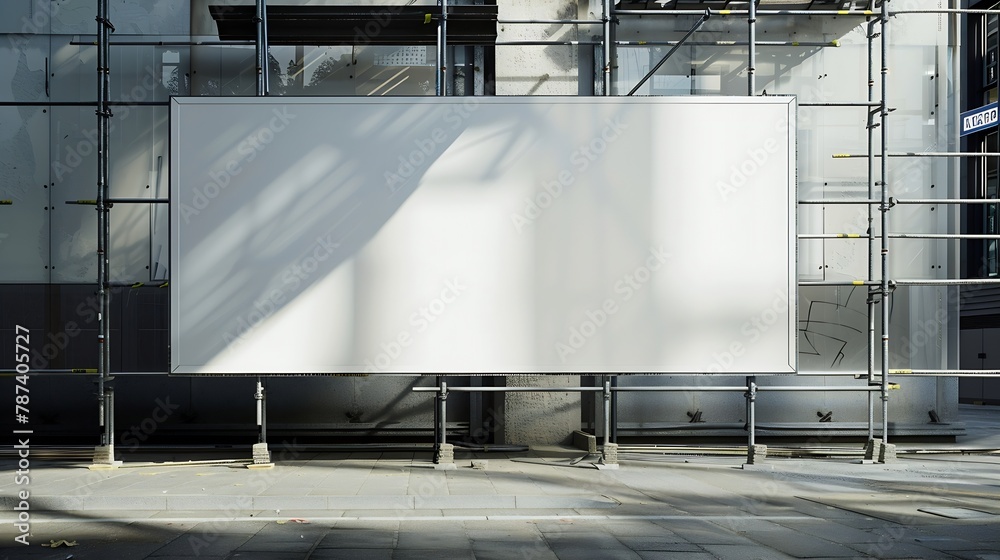 Poster long blank hoarding with space for advert mockup on construction site under unfinished building with