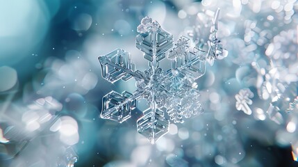 A snowflake, its delicate crystalline structure captured in perfect detail. - obrazy, fototapety, plakaty