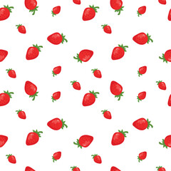 Red cute strawberry pattern background. Summer botanical illustration. For packages, cards, logo. Summer sweet bright and berries.