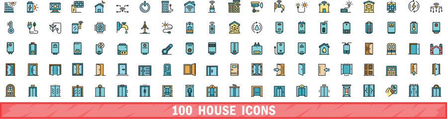 100 house icons set. Color line set of house vector icons thin line color flat on white