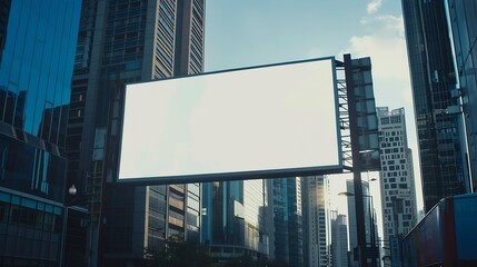 Blank white road billboard with modern cityscape background at day time Street advertising poster Blank billboard in city with building background : Generative AI