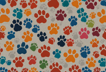 seamless pattern with pets dog paw colorful prints