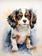 a dog that is sitting up with his paws on his feet, water color art. ai generated