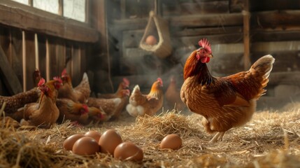 A Proud Rooster in the Barn