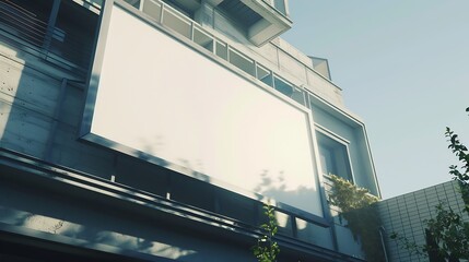 Billboard mockup Blank advertising poster in frame mounted on building exterior wall with shadow effect No people : Generative AI