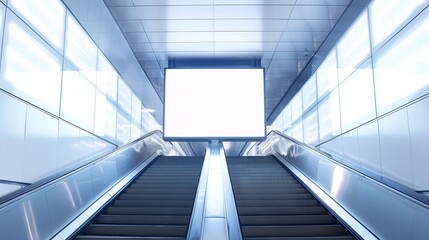 Fototapeta premium Mock up Poster media template Ads display in Subway station escalator : Generative AI