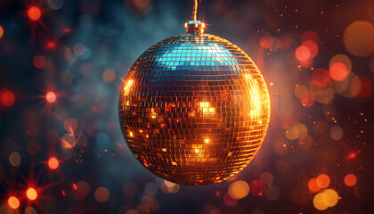 Disco ball on disco dance floor. Retro party scene. colorful 70s background. disco background with disco balls in purple and gold lighting. Dance,party,festive music concept