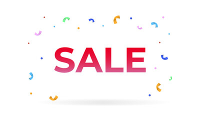 Sale banner.Red Text sale with colorful confetti and shadow isolated on transparent background.Discount concept.Vector illustration EPS 10