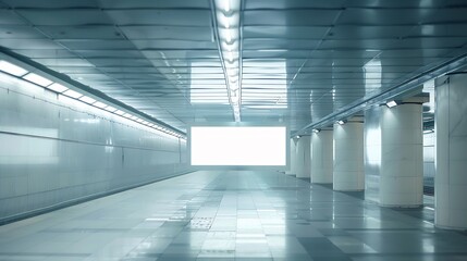 Obraz premium Indoor outdoor city light mall shop template Blank billboard mock up in a subway station underground interior Urban light box inside advertisement metro airport horizonatal : Generative AI
