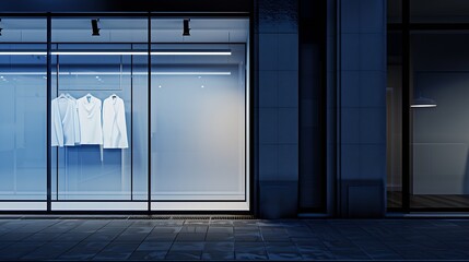 horizontal white empty signage on clothes shop front with glass windows : Generative AI