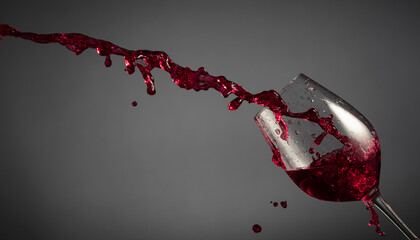 Glass and red wine splash on a dark background. - 787408196