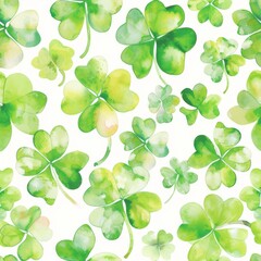 Fresh Green Watercolor Clover Leaves Pattern for Spring Backgrounds
