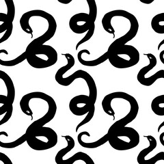 Black snakes seamless pattern on white background