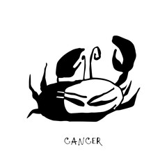Cancer zodiac sign, quirky horoscope icon, hand drawn vector illustration, black line art, tattoo design